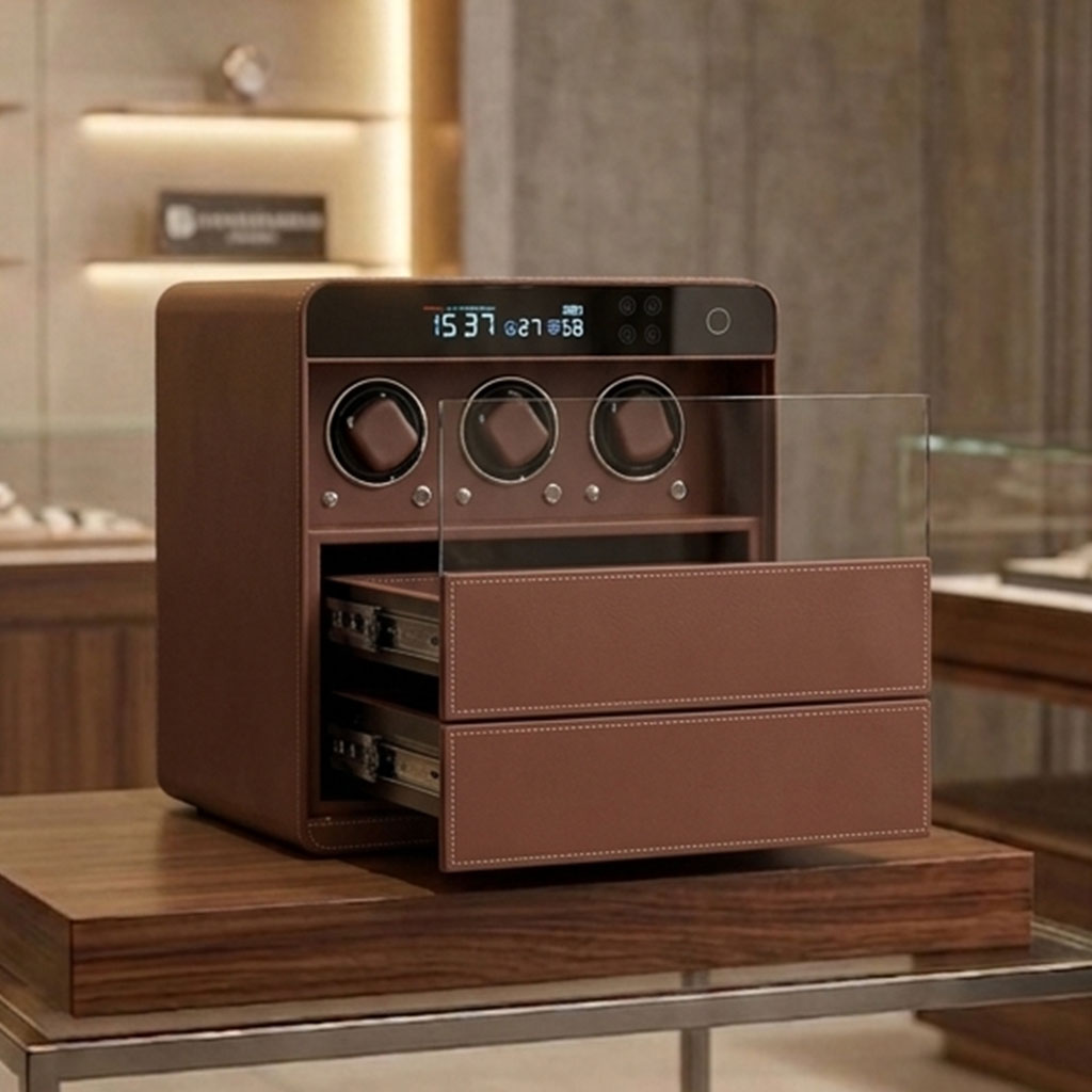 DW-420 Fingerprint Lock Watch Winder Custom Leather Drawer Jewelry Storage Security Deposit Safe Box