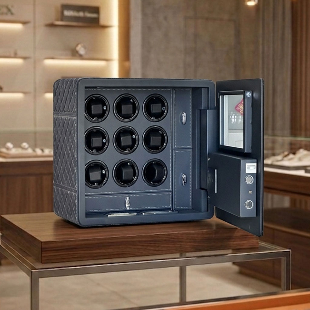 EH-4147 Fingerprint Lock Watch Winder Custom Leather Drawer Jewelry Storage Security Deposit Safe Box