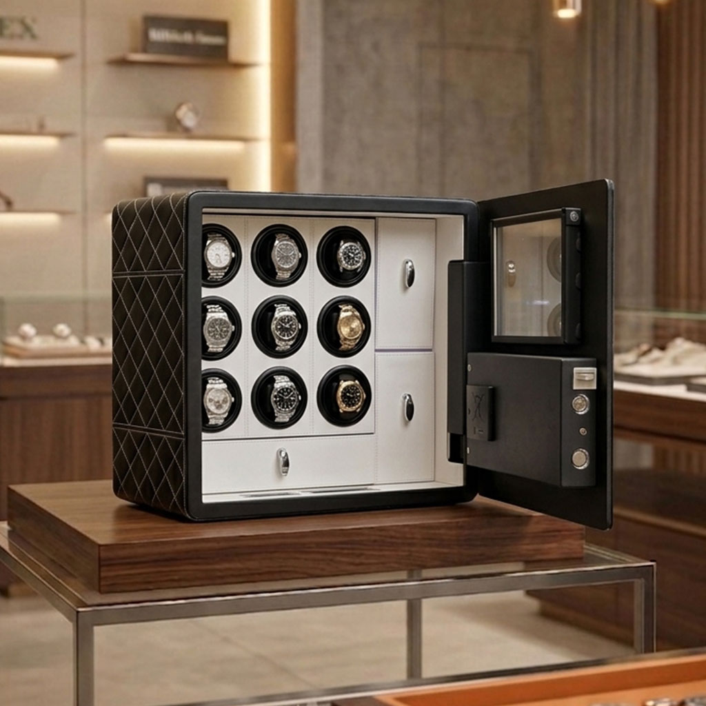 EH-4148 Fingerprint Lock Watch Winder Custom Leather Drawer Jewelry Storage Security Deposit Safe Box